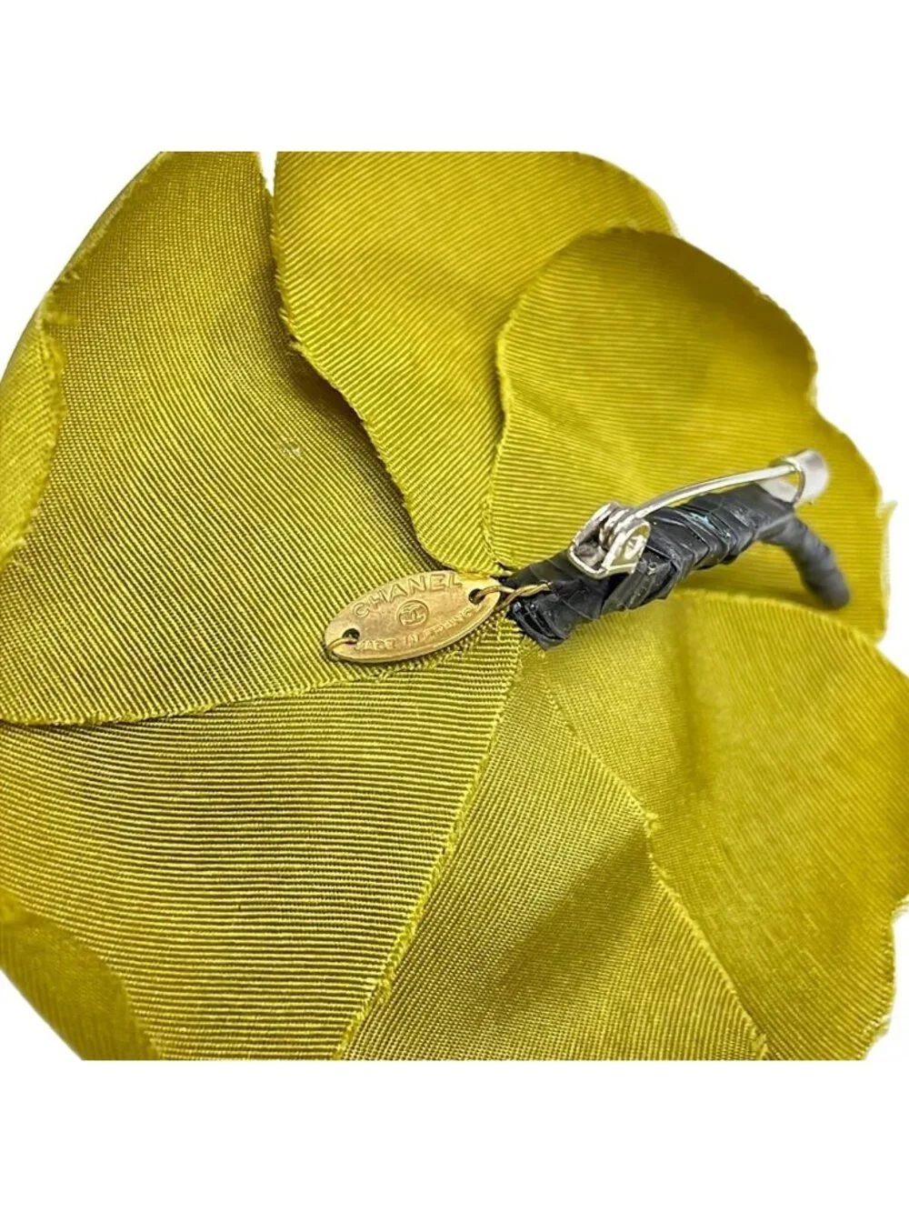 Chanel Corsage Camellia Yellow Green Brooch
